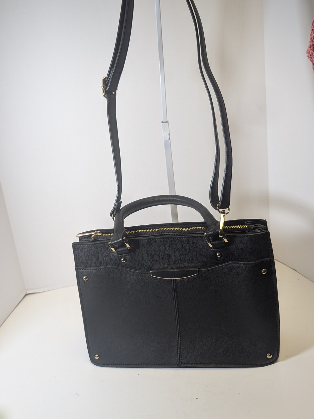 Ann Taylor Black Structured Satchel with Gold Hardware